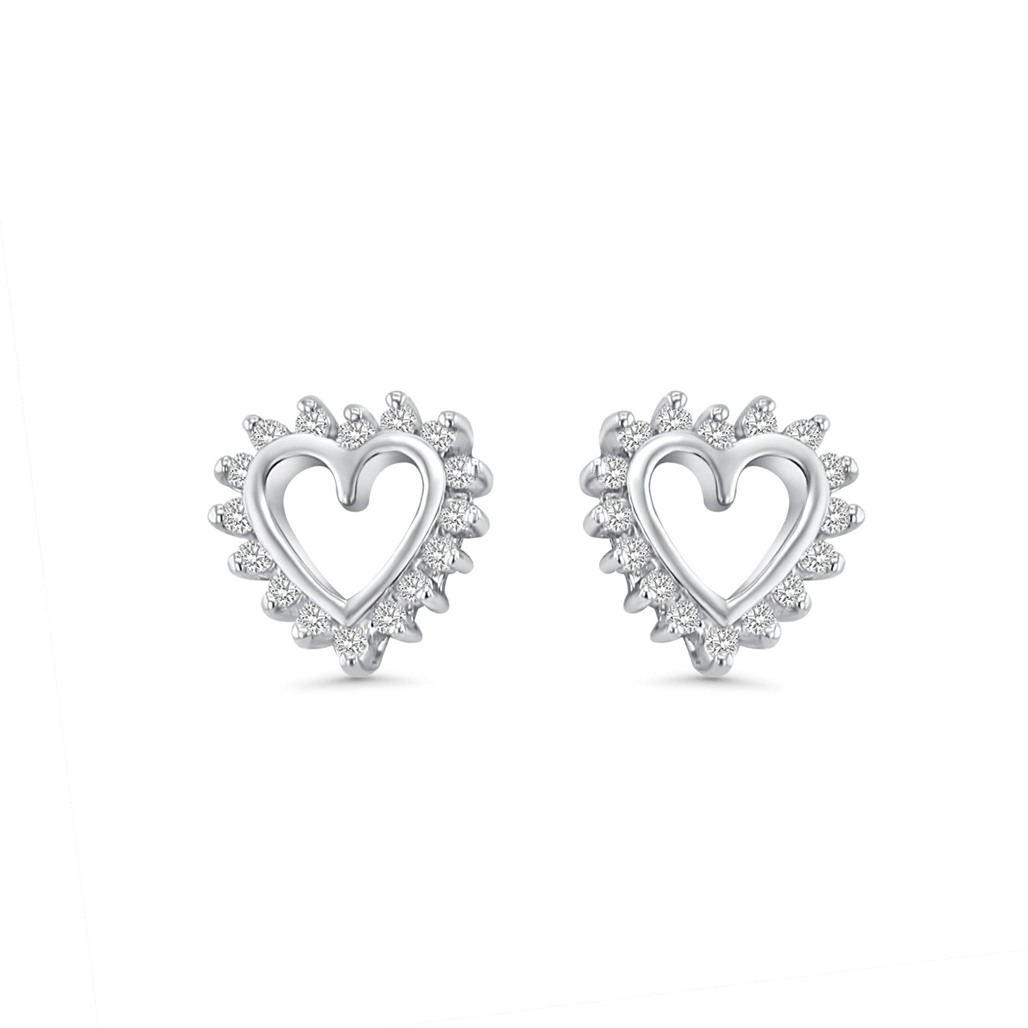 14K White Gold Heart Shaped Diamond Stud Earrings .25cttw - Perfect for Valentine's Day Gifts, Anniversary Presents & Romantic Occasions