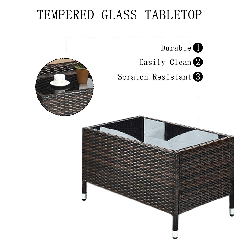 4-Piece Outdoor Patio Furniture Set - All-Weather Wicker Sectional Sofa with Rattan Chairs & Glass Coffee Table - Perfect for Backyard, Porch, Poolside, Balcony & Garden Relaxation
