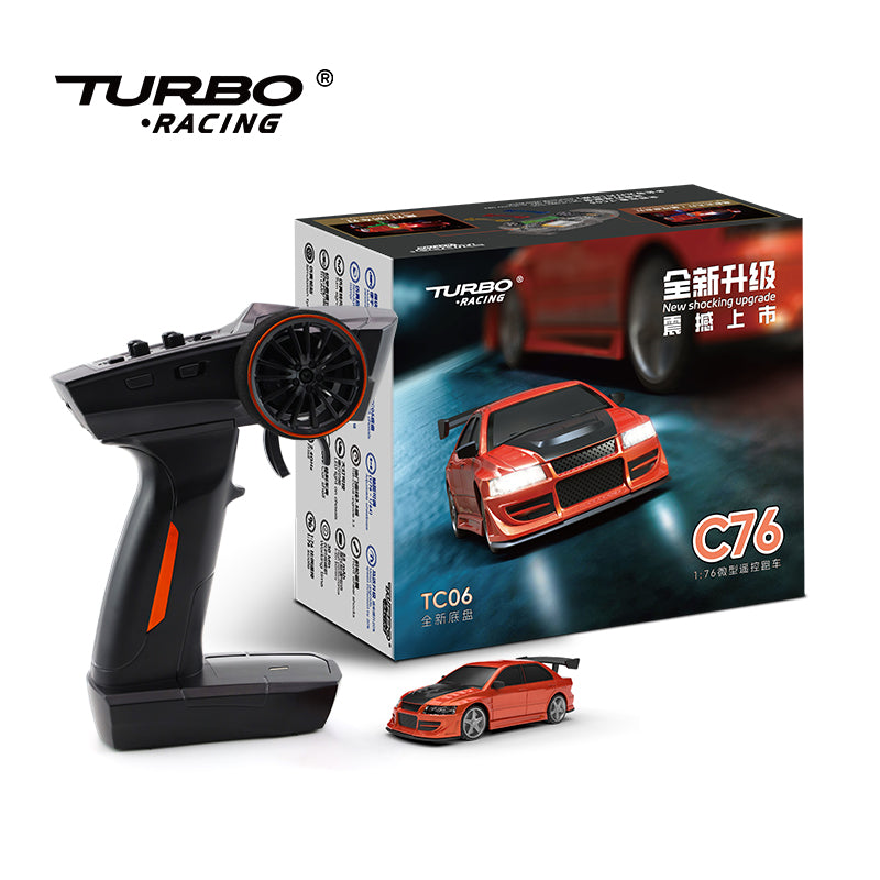 Turbo Racing C76 1/76 Scale Mini RC Drift Car with Adjustable Wheelbase & LED Lights - Classic Red | High-Speed Remote Control Toy for Kids & Adults, Perfect for Indoor Racing & Drifting Practice