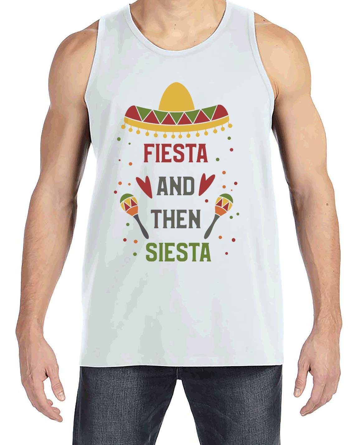 7 ate 9 Apparel Men's Fiesta Then Siesta White Tank Top - Perfect for Summer Parties, Beach Vacations & Casual Wear
