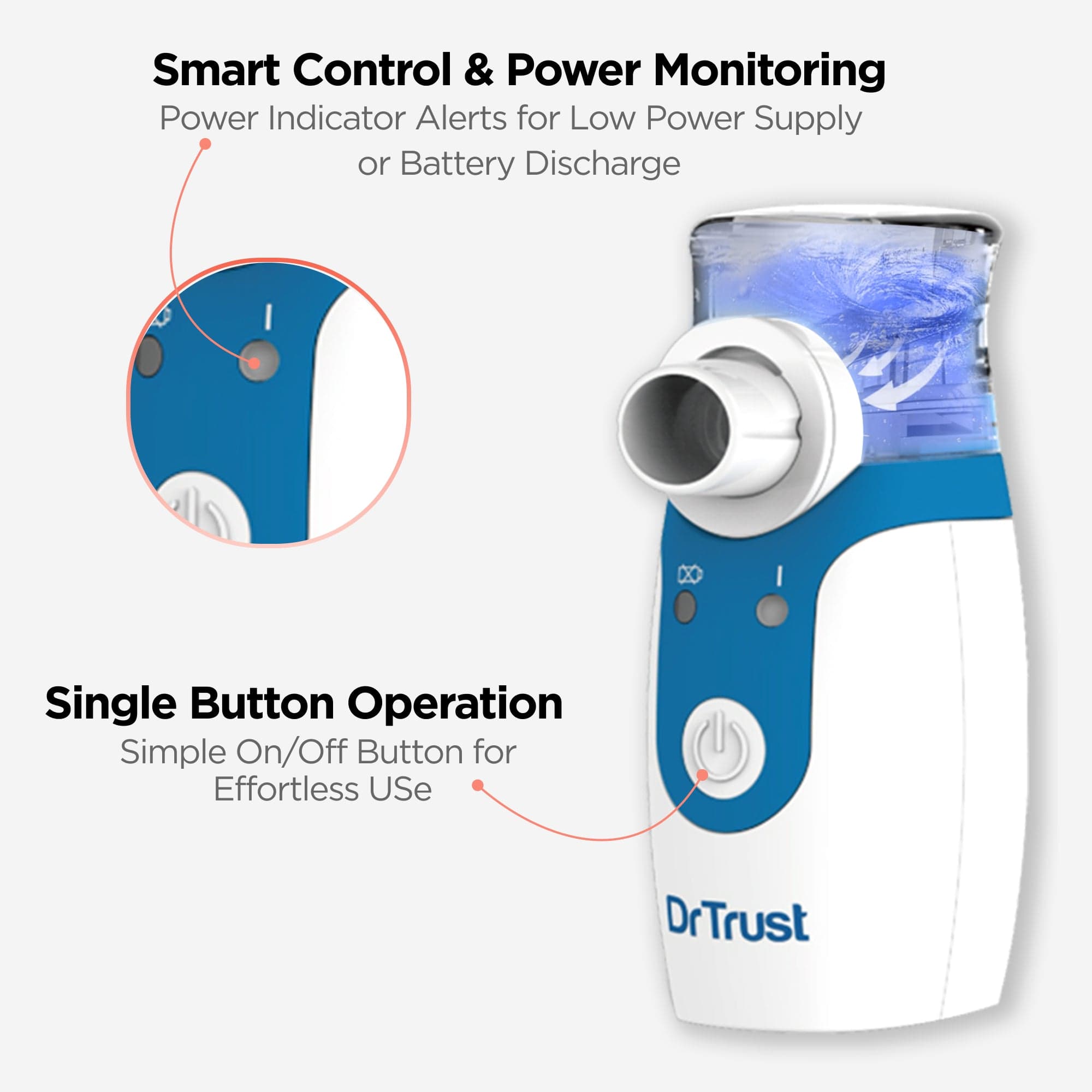 Dr Trust USA Portable Ultrasonic Mesh Nebulizer for Kids & Adults - Fast & Quiet Breathing Treatment for Asthma, Allergies & Cold Relief - Perfect for Home, Travel & Office Use