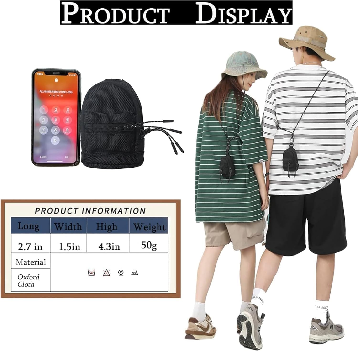 Stylish Mini Crossbody Pendant Bag for Men & Women - Small Shoulder Purse with Adjustable Strap for Hiking, Travel & Daily Use (3-Piece Set, One Size)
