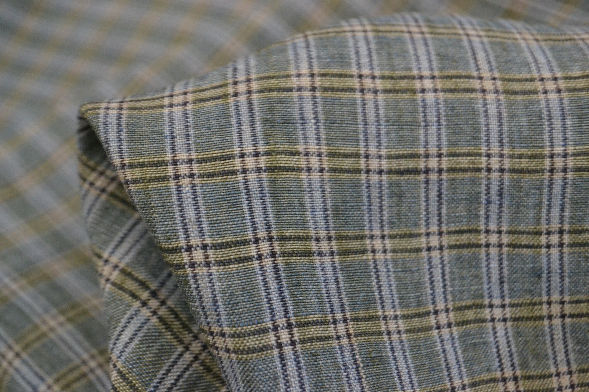 Checked Green Linen Fabric - Eco-Friendly & Durable for Upholstery, Curtains & DIY Home Decor Projects