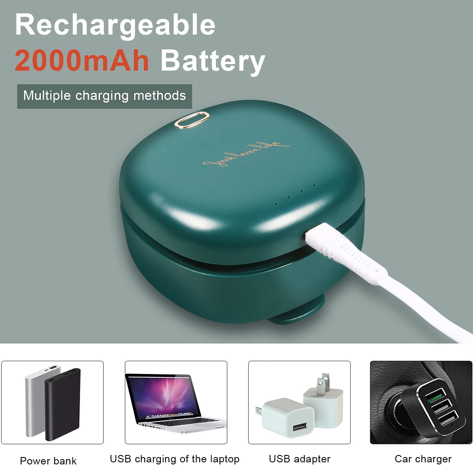 BINWO Portable Mini Neck Fan - USB Rechargeable Personal Fan with 3 Speed Settings, Adjustable Lanyard & Waist Clip for Hands-Free Cooling - Perfect for Office, Gym, Travel & Outdoor Activities (Dark Green)