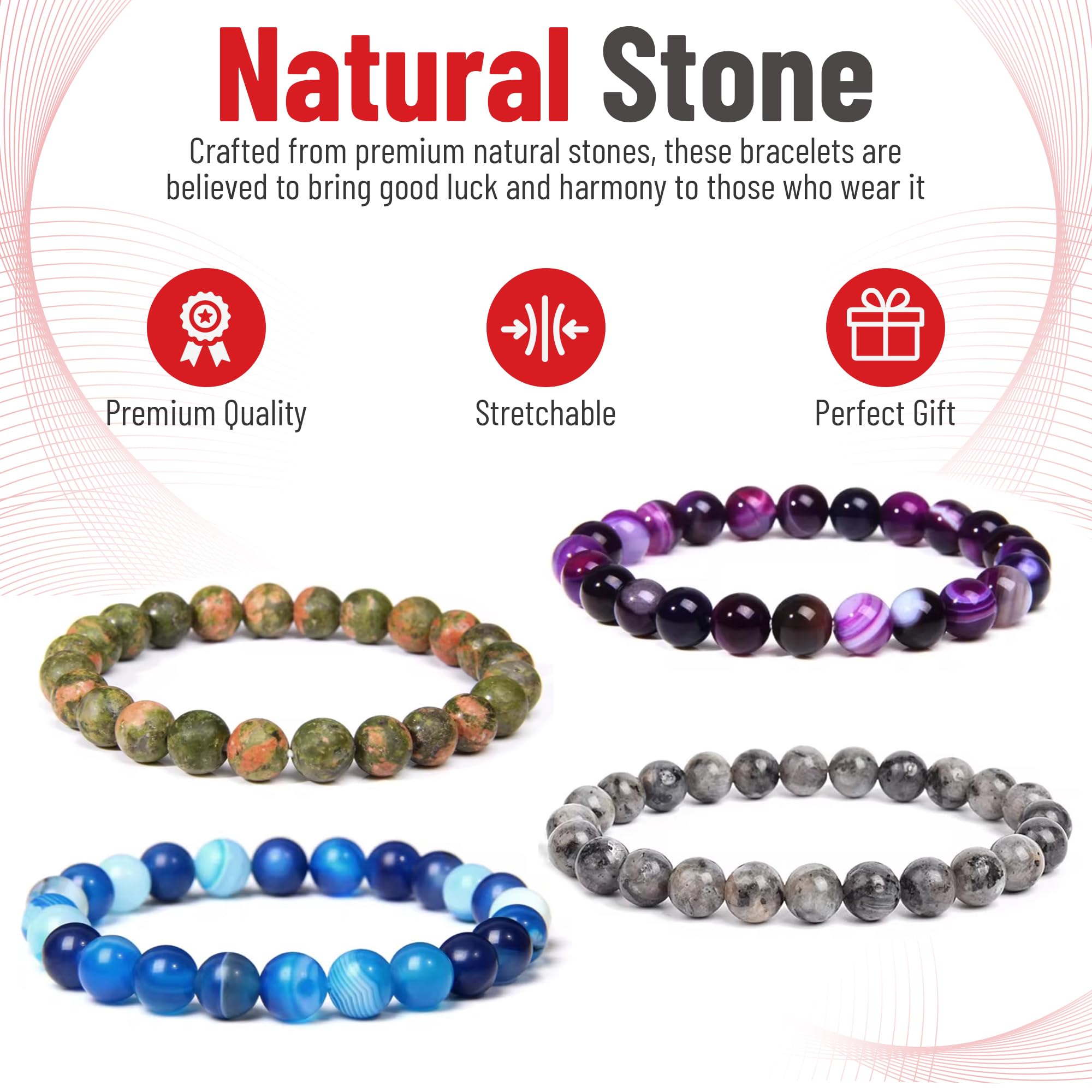 Handmade Beaded Bracelets for Men & Women - Natural Stone Crystal Yoga Stretch Elastic Energy Bracelet (8mm Jade, Stone of Prosperity) - Perfect for Meditation, Yoga, Gifts & Positive Energy Jewelry