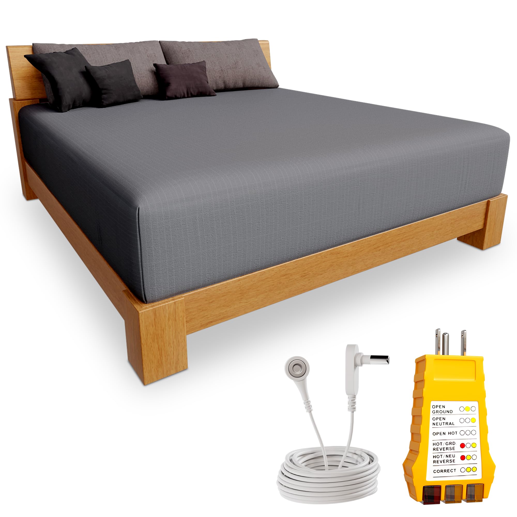 Organic Cotton Grounding Sheets for Earthing - King Size Deep Pocket Fitted Sheet with 15ft Conductive Cord & Outlet Checker | Natural Sleep Aid, EMF Protection | Perfect for Better Sleep, Stress Relief & Body Recharge