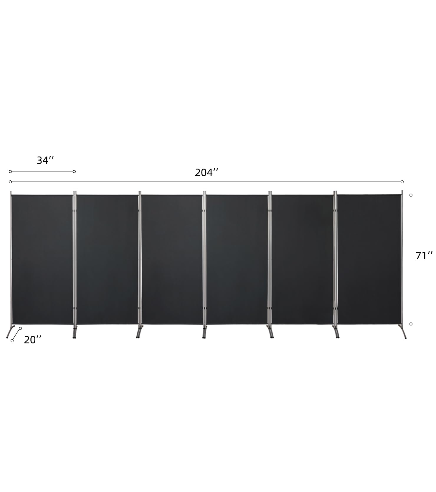 6 FT Tall 6-Panel Woven Room Divider - Double Hinged Freestanding Privacy Screen for Home & Office - Black Folding Partition for Bedroom, Living Room, and Workspace