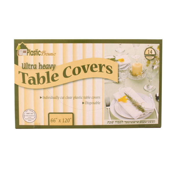 Heavy Duty Clear Plastic Tablecloths 66x120 Inches - 14 Pack for Parties, Weddings & Events - Waterproof & Reusable Table Cover