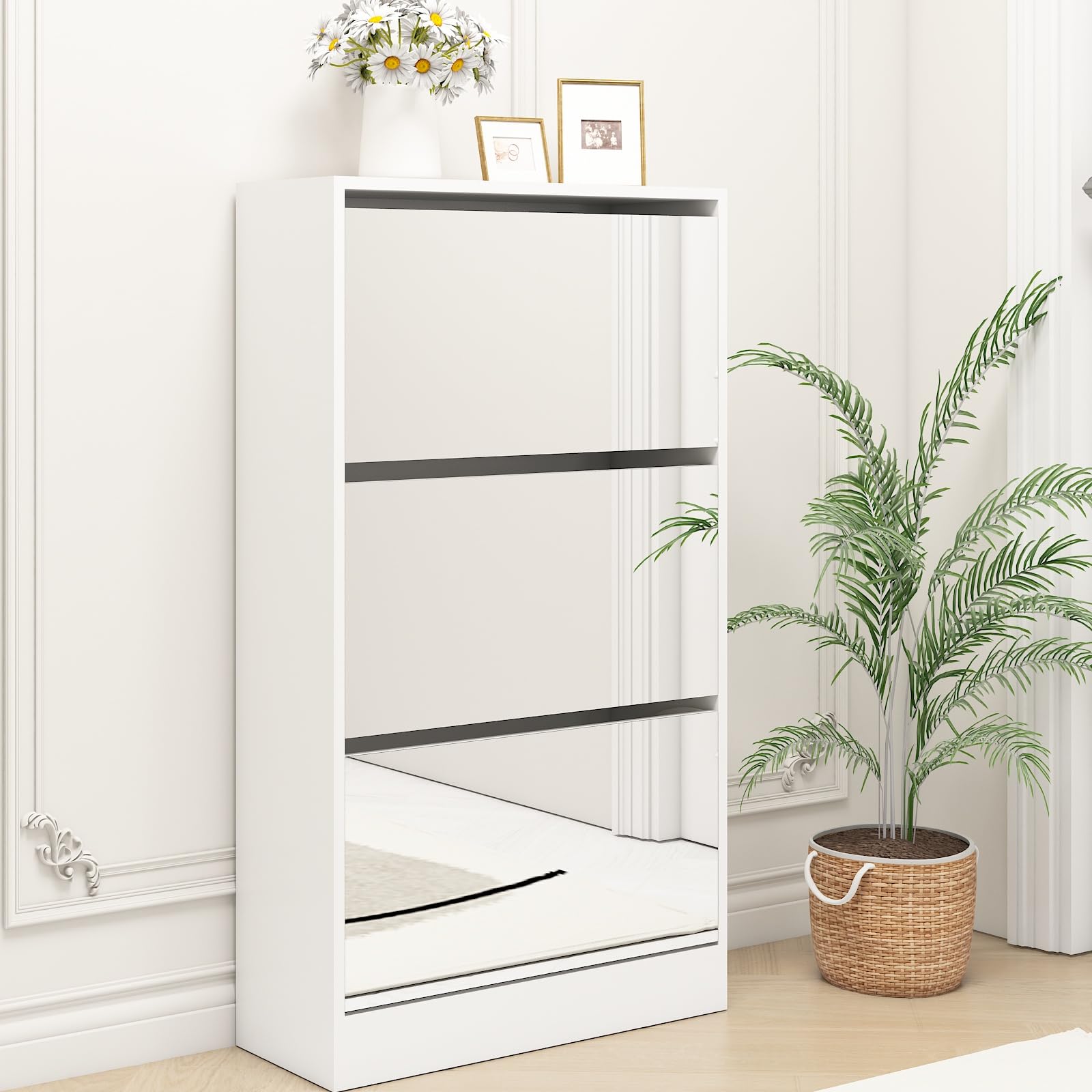 VERYKE Slim Shoe Storage Cabinet with 3 Flip Drawers - Freestanding Entryway Shoe Organizer for Hallway, Closet & Living Room - Space Saving Hidden Shoe Rack for Home & Office Organization