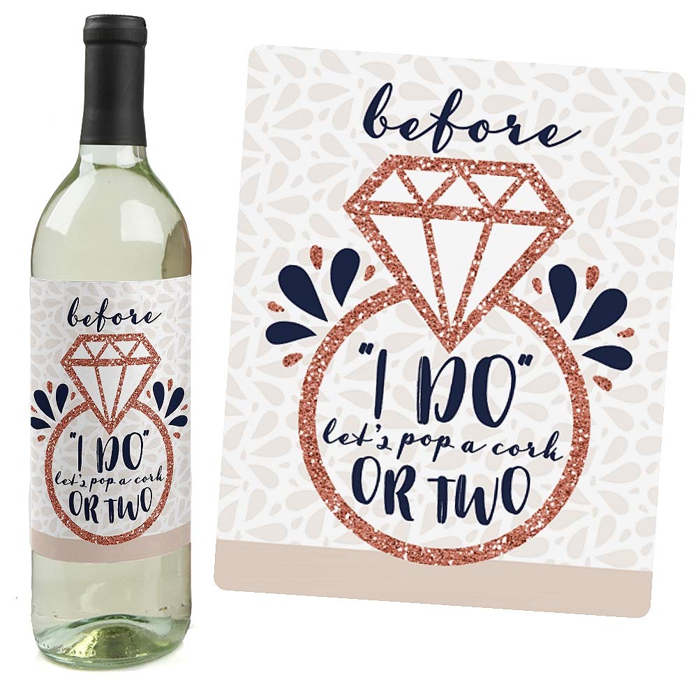 Big Dot of Happiness Vino Before Vows - 4-Pack Wine Bottle Label Stickers for Bridal Showers, Bachelorette Parties & Wedding Decor (Perfect for Wine Lovers & Couples) - Fun & Elegant Winery-Themed Celebration Decor