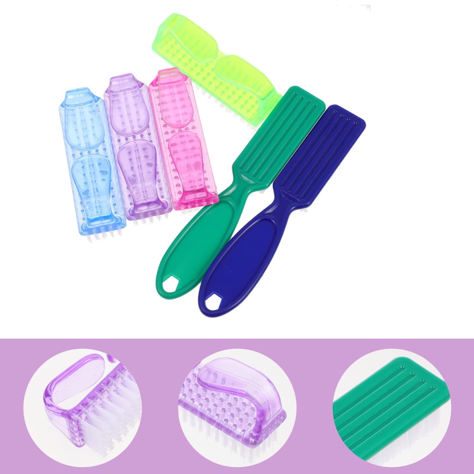 EXCLUZO 6-Piece Nail Brush Set with Handle Grip - Professional Fingernail Cleaning & Nail Art Brushes for Manicure Pedicure - Perfect for Home Salon, Spa, and DIY Nail Care