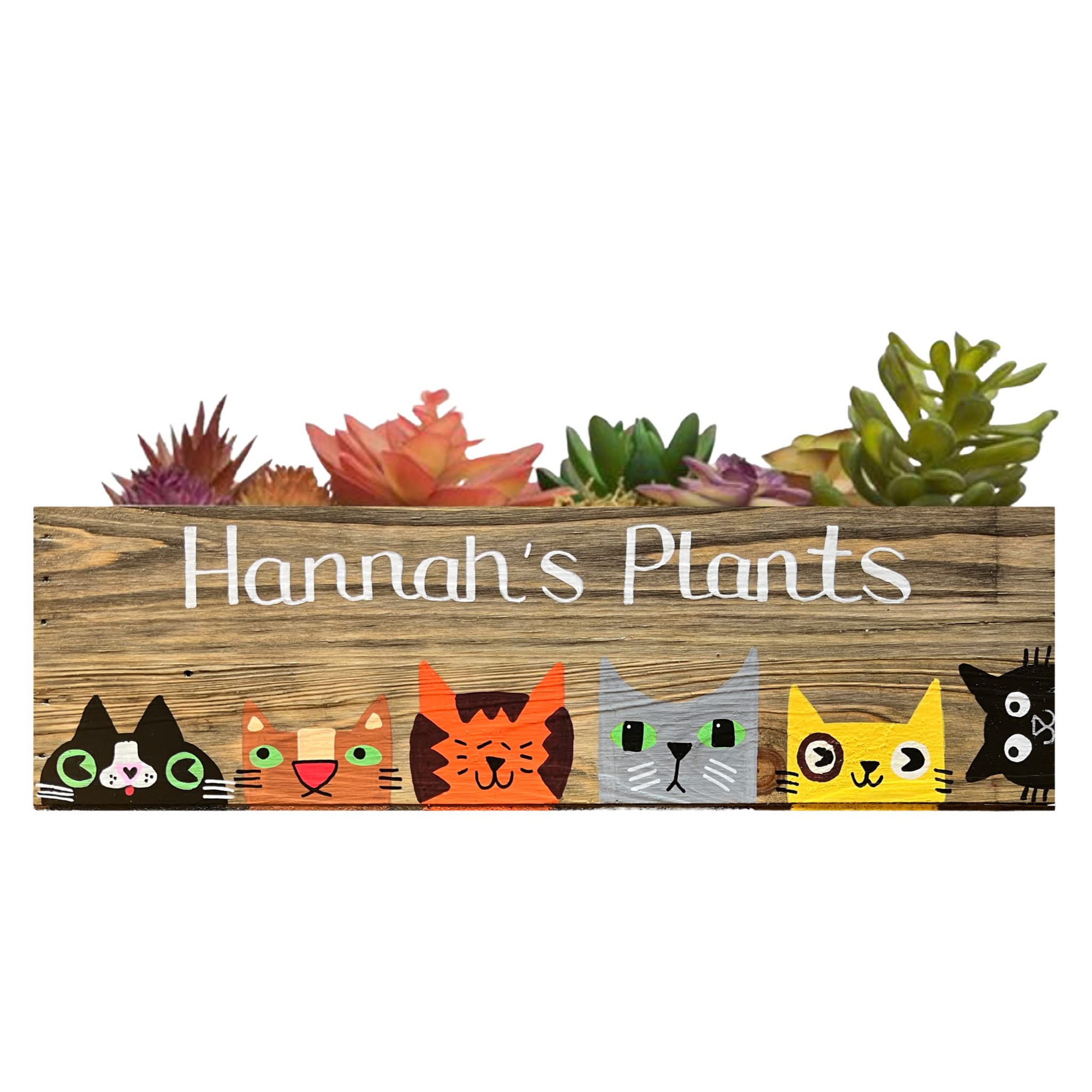 Personalized Cat Planter - Rustic Wood Succulent Garden Box - Unique Gift for Cat Lovers, Cat Lady & Fur Mom - Perfect for Home Decor, Office Desk & Garden Planting