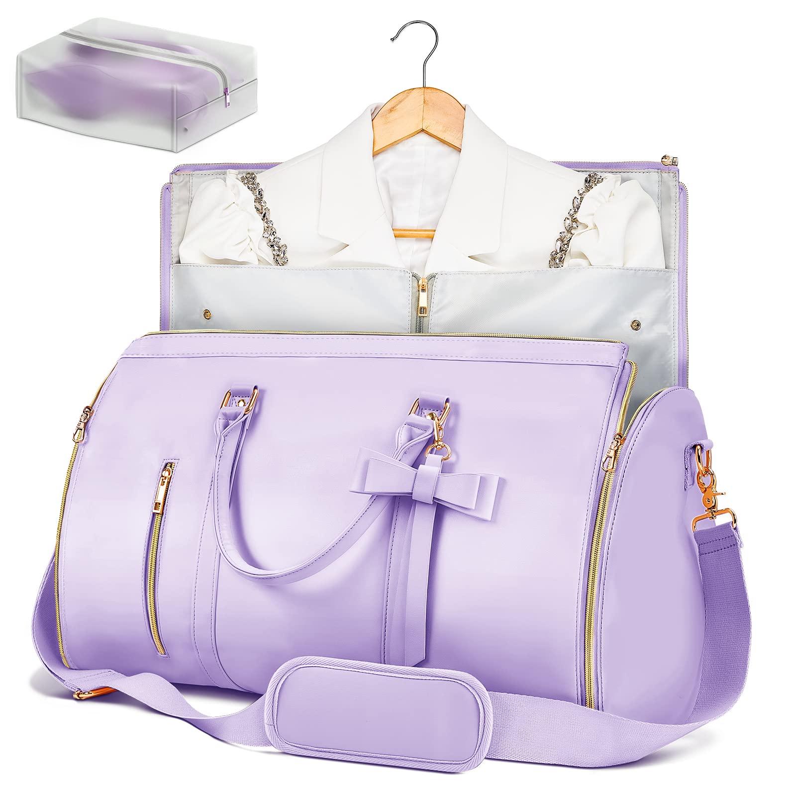 Women's Convertible 2-in-1 Travel Garment Bag - Foldable PU Suitcase with Hanging Clothes Organizer, Toiletry Pocket & Shoe Compartment (Purple) | Perfect for Business Trips, Weddings & Weekend Getaways