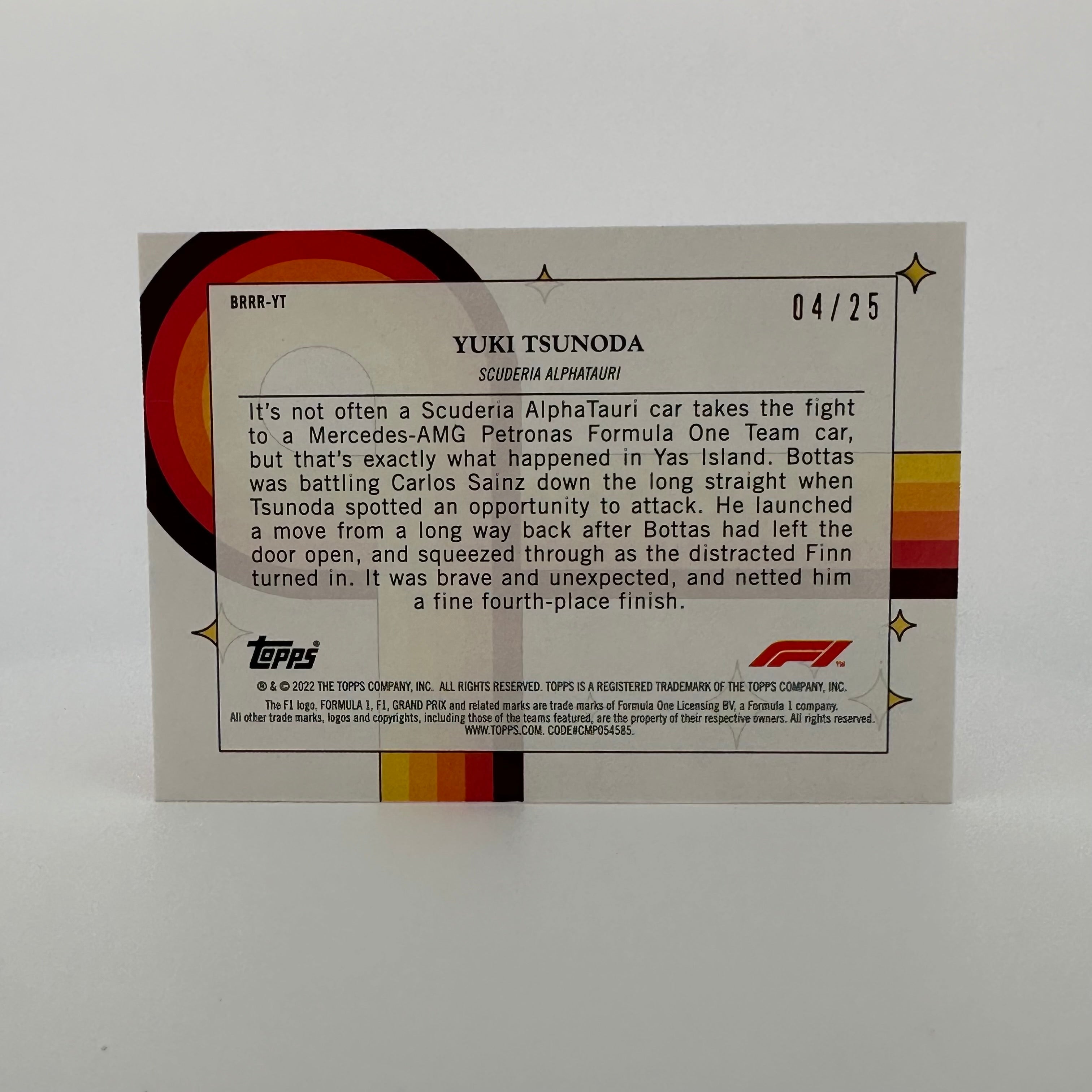 2022 Topps Formula 1 Yuki Tsunoda Orange Bounce Rock Race Roll Trading Card - Perfect for F1 Collectors and Racing Fans Display