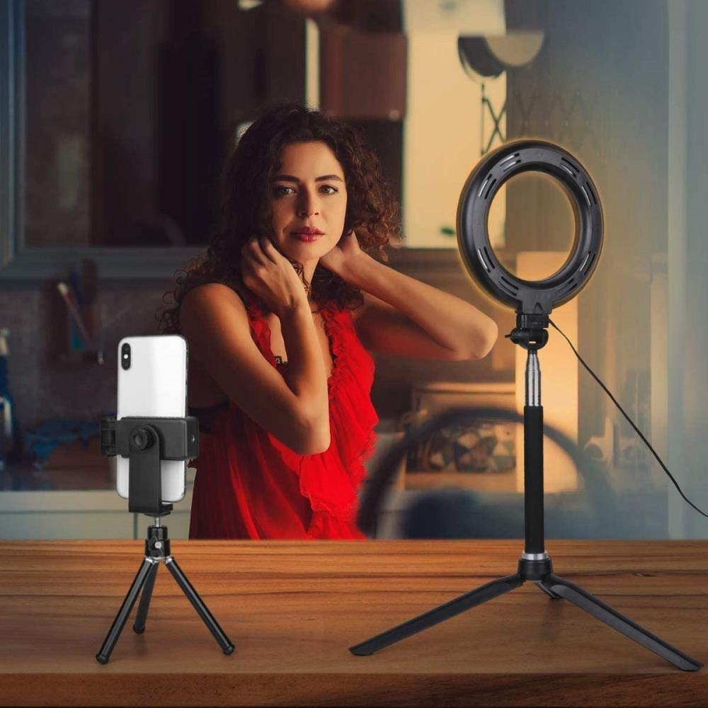 6 Inch Ring Light with Tripod - HD Portable Photography Lighting for Live Streaming, Selfies, TikTok Videos & YouTube Content Creation - Compatible with Mobile Phones & Desktop Use