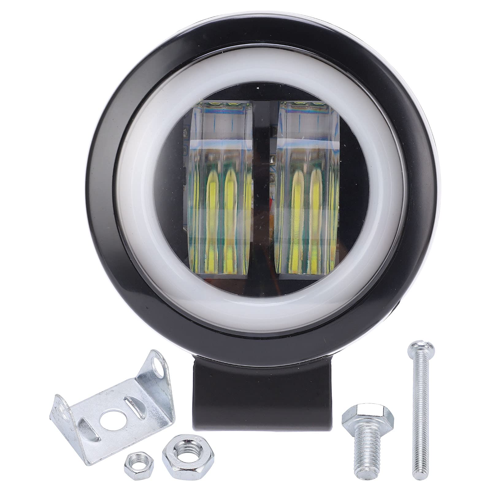 Ymiko 20W LED Fog Light with 4D Double Lens & Angel Eye - Universal Auxiliary Lamp for Motorcycle, ATV, Truck, Boat (White) - Perfect for Off-Roading, Night Driving & Extreme Weather Conditions