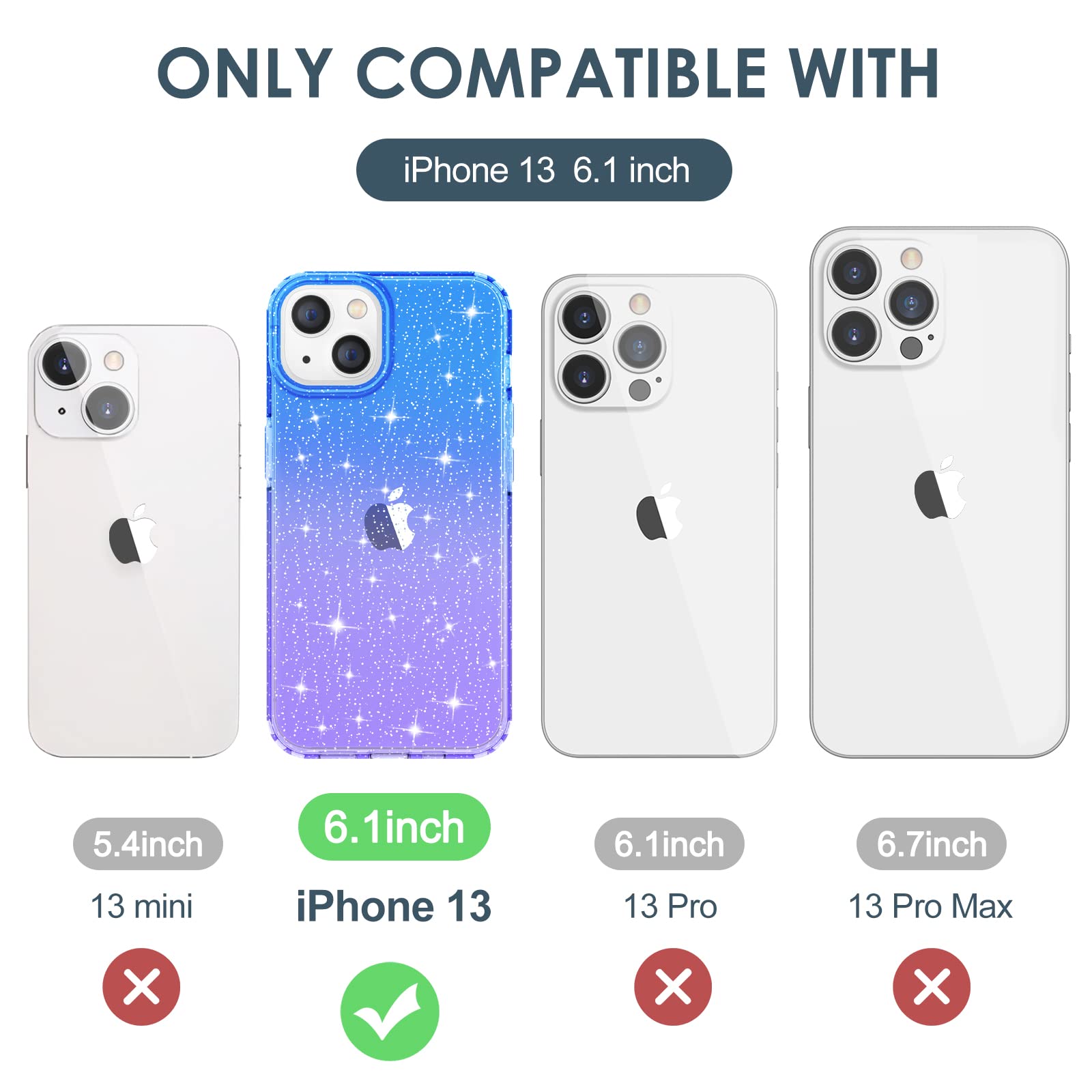 Hython Glitter Case for iPhone 13 - Sparkly Clear TPU Protective Cover with Anti-Scratch & Shockproof Design | Slim Fit Cute Phone Case for Women & Girls (Blue/Purple Glitter) | Perfect for Everyday Use, Parties & Gifting