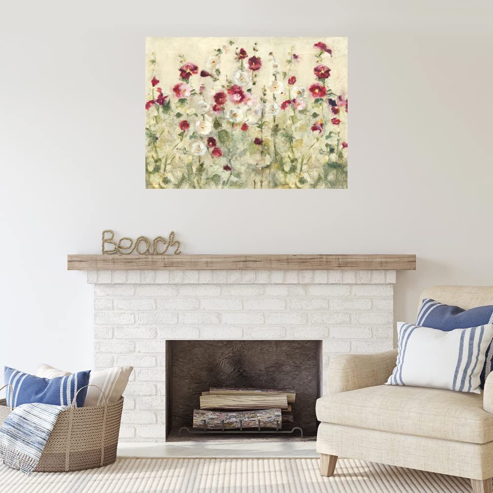 Cheri Blum Hollyhocks Fine Art Canvas Wall Decor - 32x24 Inch Ready to Hang Painting for Living Room, Bedroom, Office - Floral Home Decor Perfect for Housewarming Gifts & Interior Design