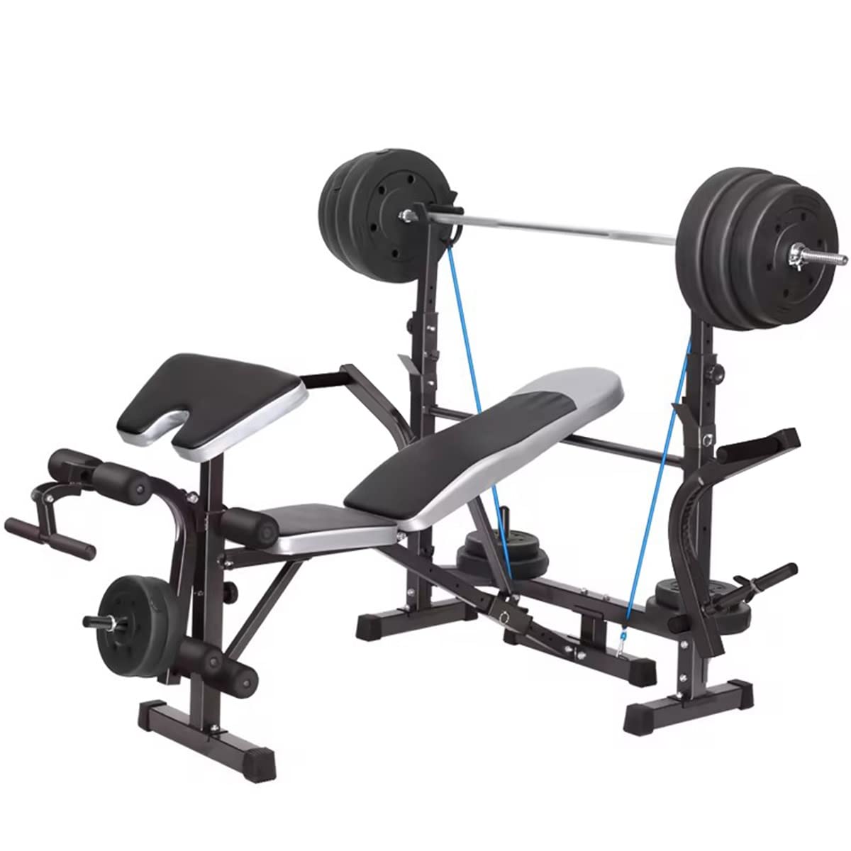 HAKENO Adjustable Olympic Weight Bench with Squat Rack, Arm Curl Pad & Leg Extension - Incline/Decline Flat Weight Lifting Bench for Home Gym Strength Training