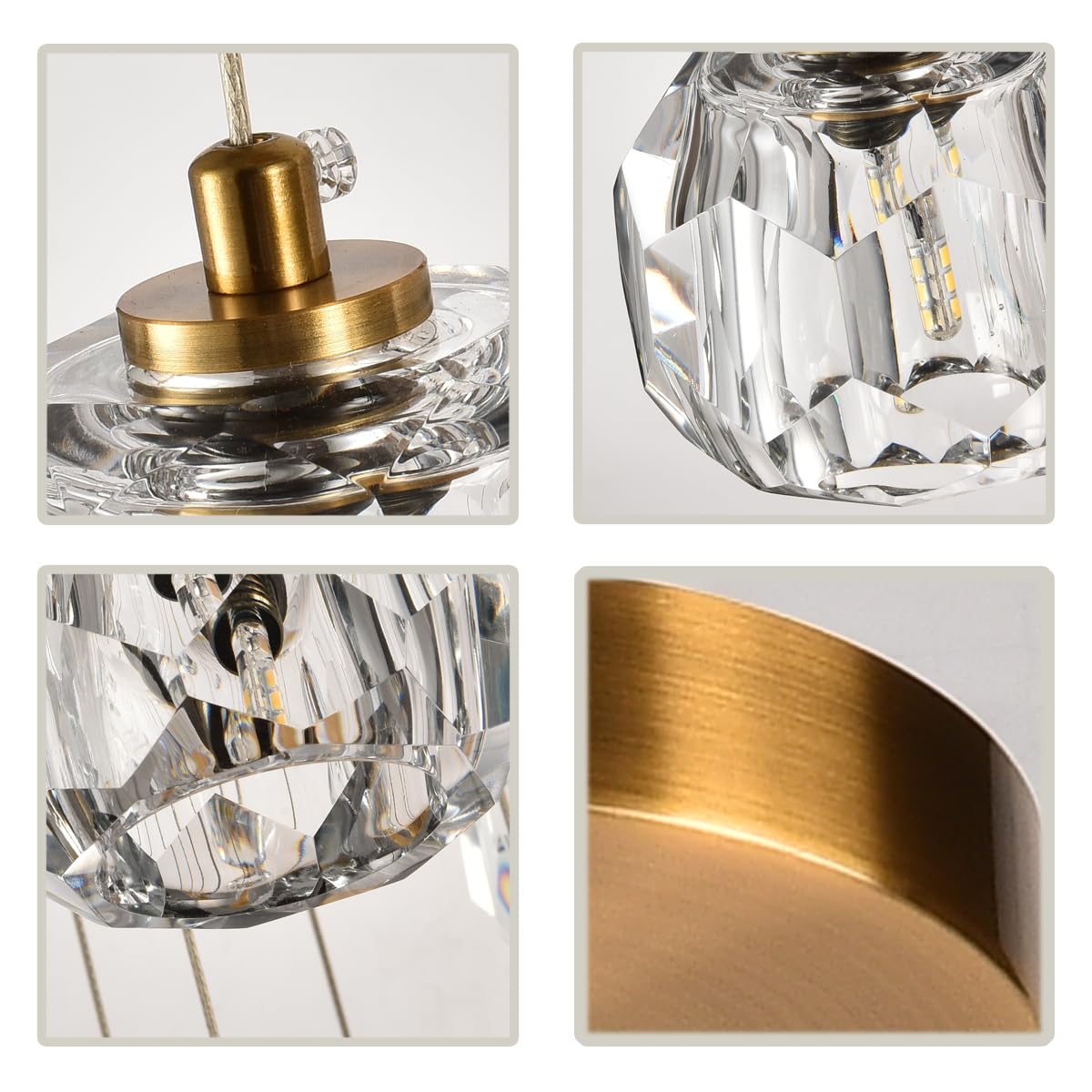 3-Light Cut Pendant Light Fixtures - 9W Brass LED Ceiling Pendant Lighting with Clear Prism Crystal - Modern Hanging Lamps for Kitchen Island, Dining Room, Bar, Living Room & Bedroom Decor
