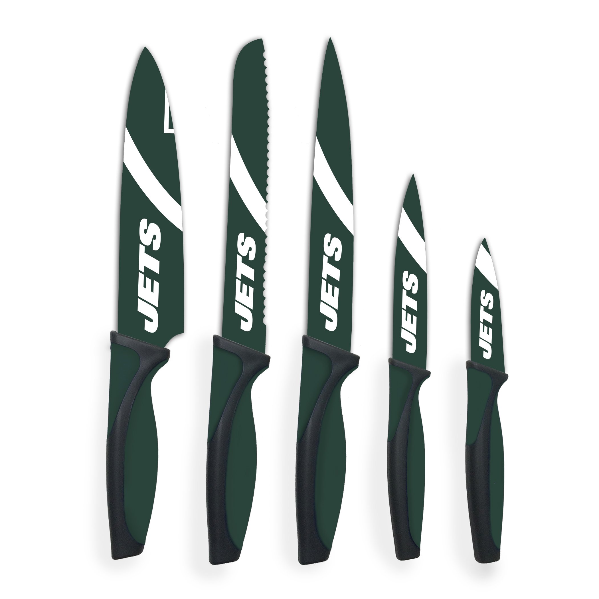 Premium NFL New York Jets Themed Kitchen Knife Set - Stainless Steel Blades with Non-Slip Handles - Perfect for Game Day Cooking, Tailgating & Football Fan Gifts