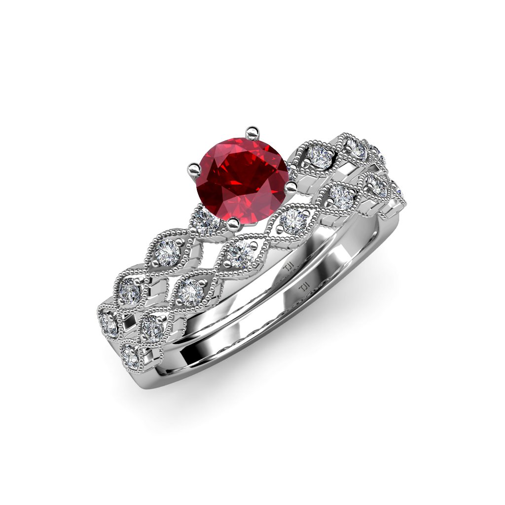 1.20ctw Ruby & Diamond Marquise Cut Engagement Ring & Wedding Band Set in 14K White Gold | Perfect for Proposals, Anniversaries & Bridal Jewelry