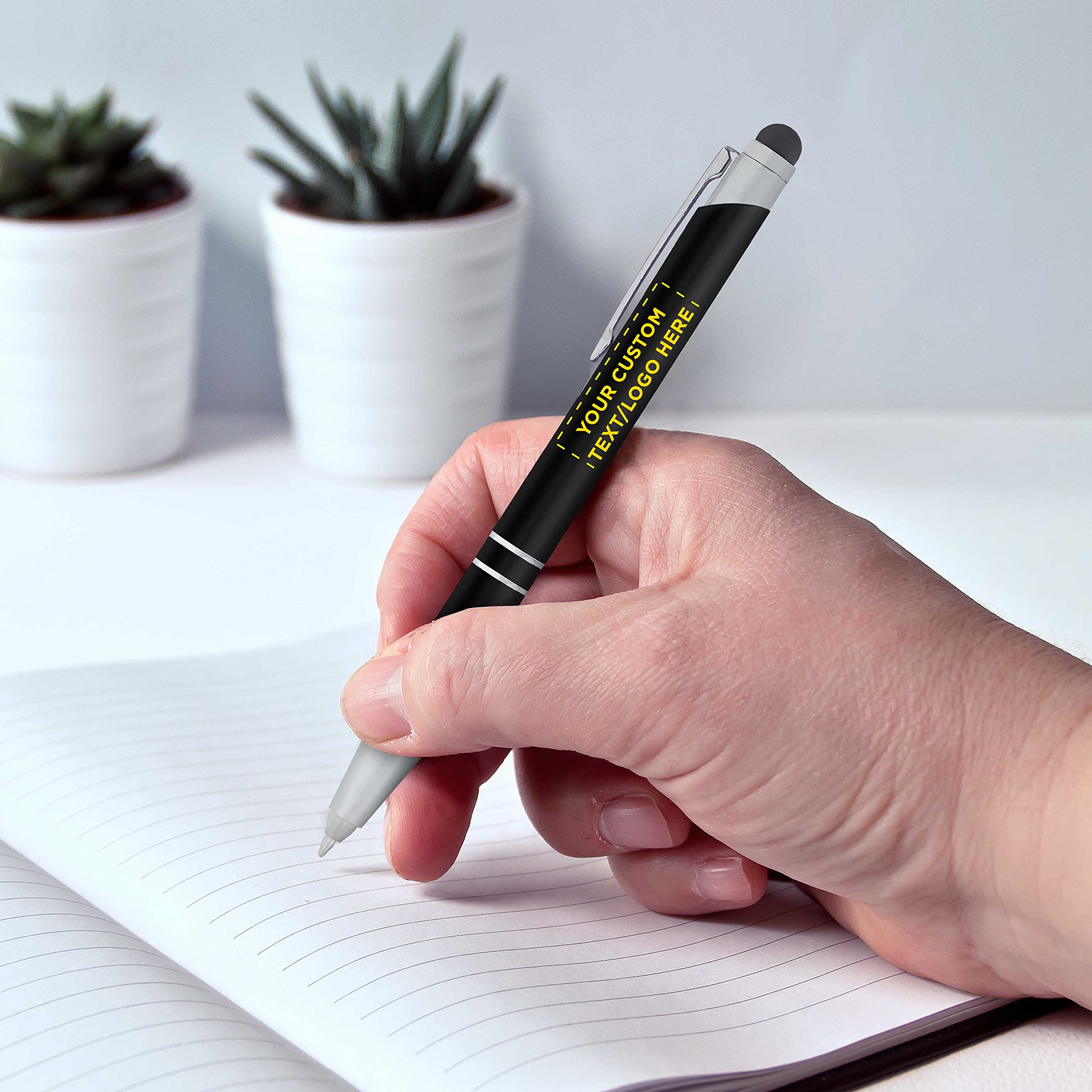 100 Pack Night Rite Stylus Metal Pens with Custom Text & Logo - LED Light, Twist Action Black Ink Pens - Perfect for Business Gifts, Trade Shows & Office Use