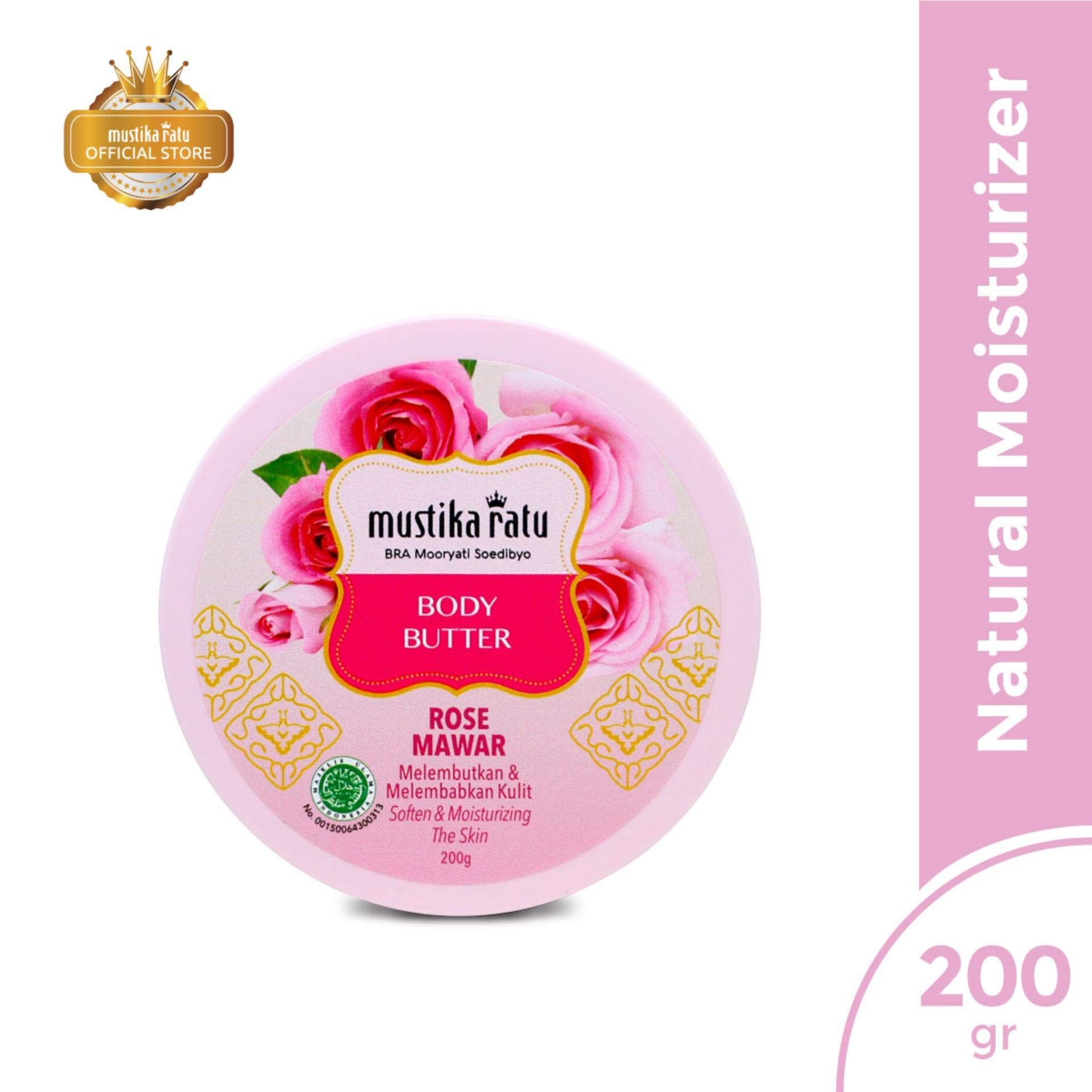 Mustika Ratu Indonesia Rose Body Butter - 200g Moisturizing Cream for Dry Skin, Natural Hydration for Body & Hands | Perfect for Daily Skincare Routine & Spa Night Self-Care