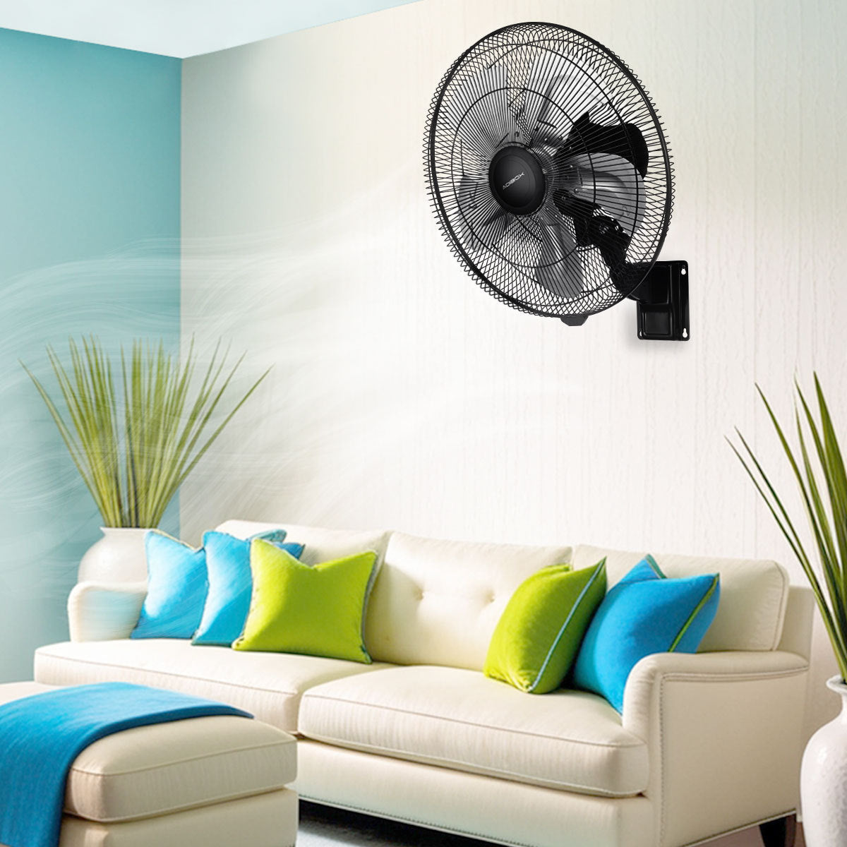 18 Inch 90 Degree Oscillating Wall Mount Fan - 5 Speed Settings, Black - Indoor/Outdoor Use for Home, Office, Garage, and Commercial Spaces