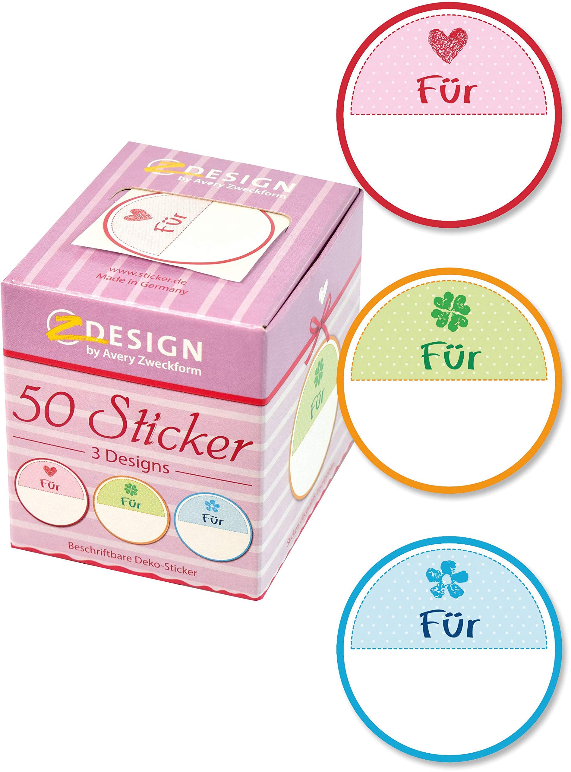Avery Zweckform 56815 Roll Stickers - 38mm Gift Labels (50 Count in Dispenser Box) - Perfect for Gift Wrapping, Organizing & Crafting Projects