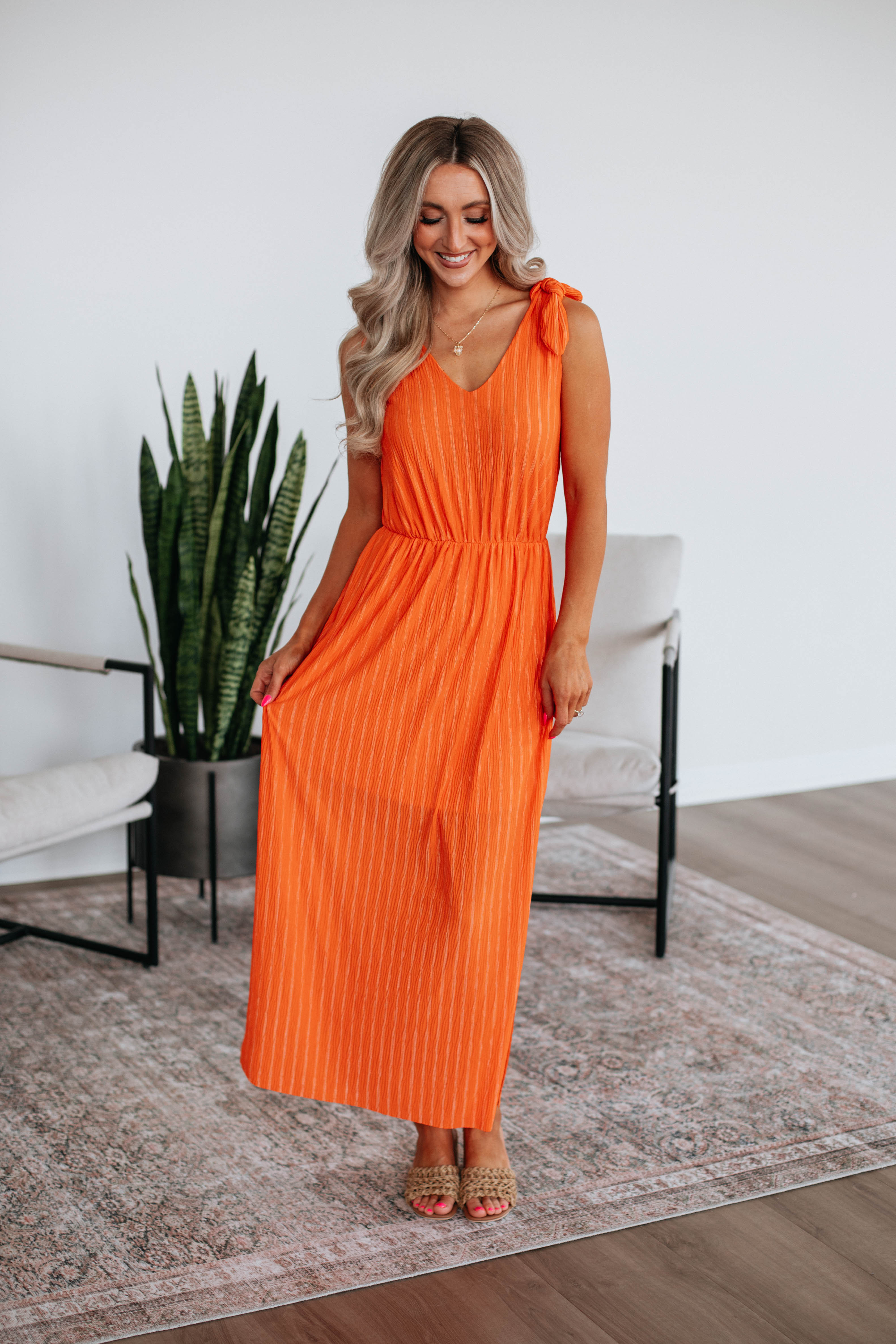 Danetta Striped Dress for Women - Tangerine Mix Color Summer Casual Dress - Perfect for Beach, Vacation & Outdoor Parties
