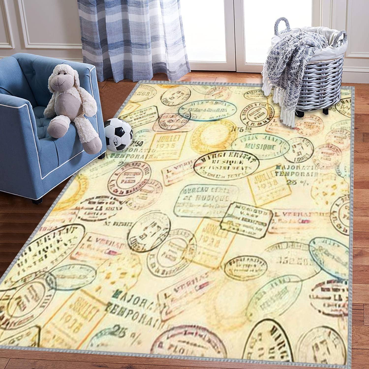 3D Kids Play Area Rug with Stamps - Extra Large 5x8 ft Non-Slip Carpet for Boys & Girls - Perfect for Bedroom, Playroom & Nursery Décor - Fun Learning & Playing Surface for Toddlers & Children