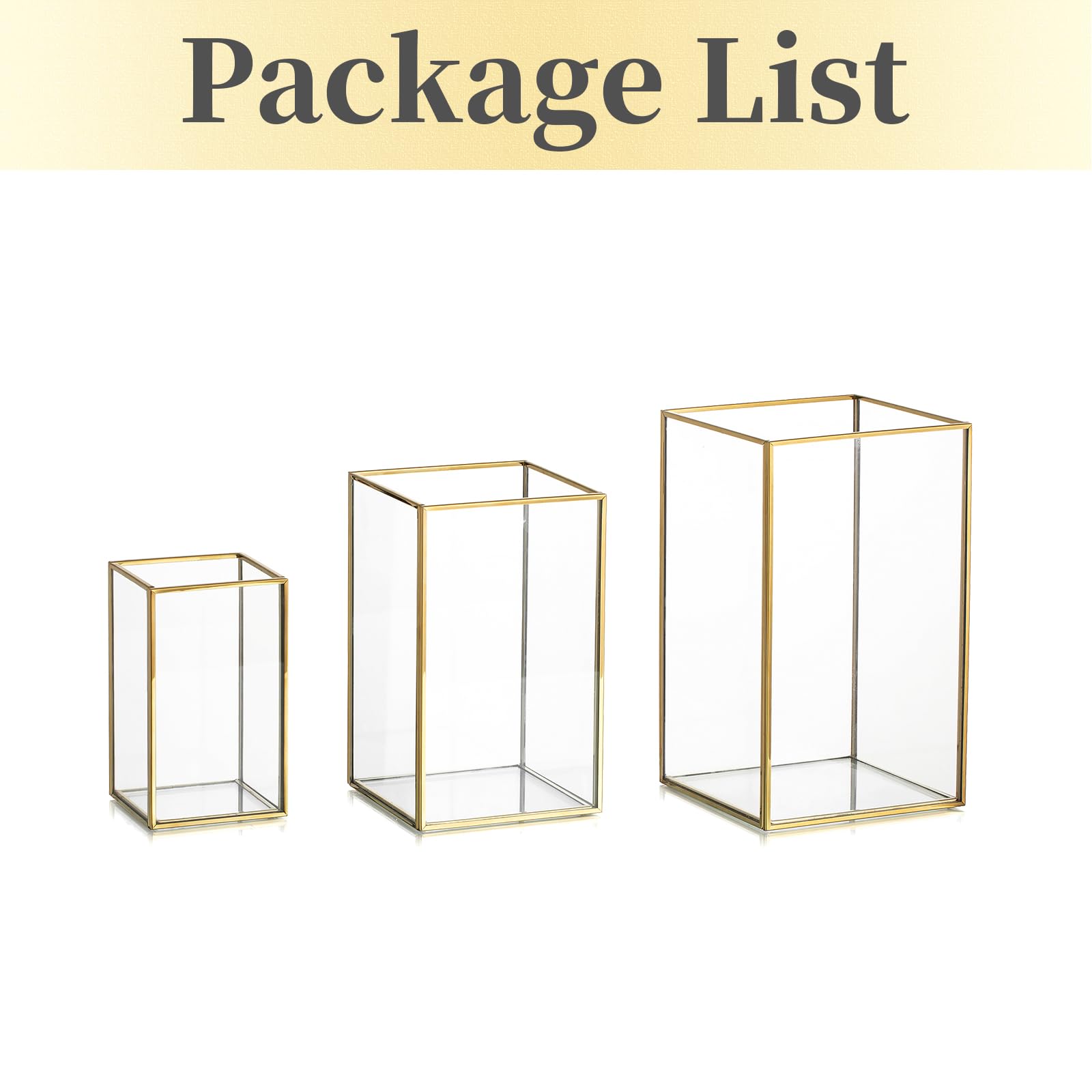 Hewory Glass Hurricane Candle Holder Set of 3 - Gold Metal Frame Square Clear Candle Holders for Wedding, Christmas, Engagement, Birthday Party Decor - Perfect for Table Centerpieces, Home Decor, and Romantic Ambiance