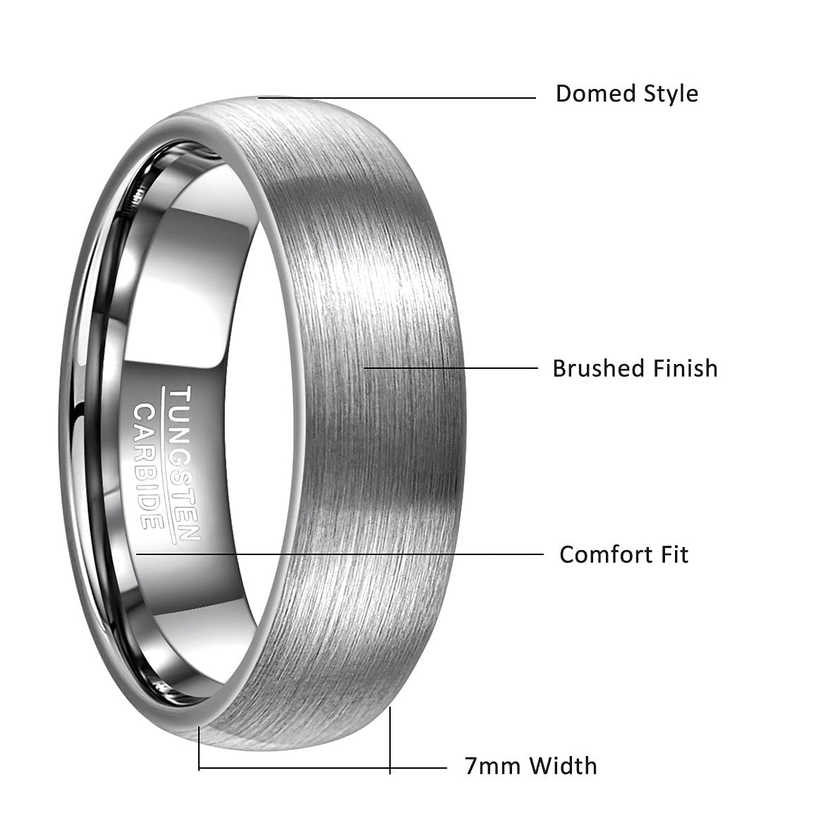 7mm Tungsten Wedding Rings for Men & Women - Domed/Double Beveled Edges, Brushed Finish, Comfort Fit (Size 6-14) - Perfect for Anniversaries, Engagements & Everyday Wear