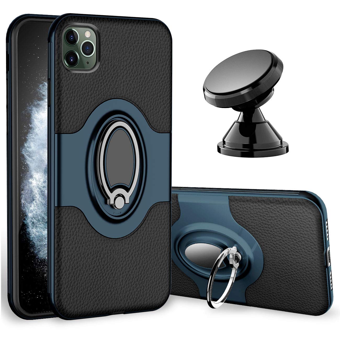 eSamcore iPhone 11 Pro Max Case with Ring Holder & Kickstand - Magnetic Car Mount Compatible | Navy Blue Protective Cover for 6.5 Inch Apple iPhone 11 Pro Max (2019) | Perfect for Driving, Work & Everyday Use