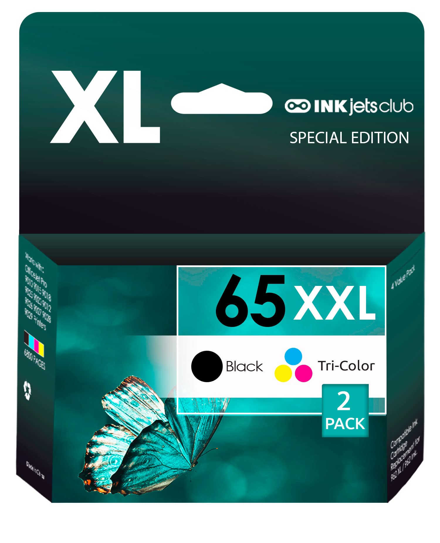 INKjetsclub Compatible 65XL Ink Cartridge Replacement - 2 Pack (Black & Tri-Color) for HP Envy 5052 5055 5000 Series & DeskJet 2600 2622 2652 Printers - Perfect for Home Office Printing, School Projects & Everyday Documents