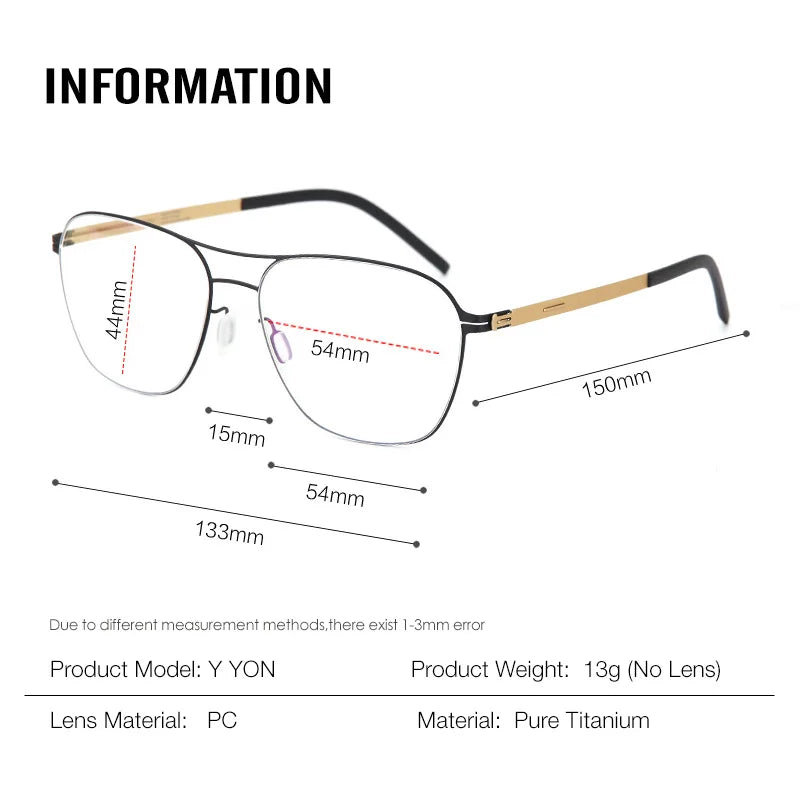 Aror Women's Full Rim Square Double Bridge Titanium Eyeglasses Frame 49251 - Lightweight Durable Glasses for Work, Reading & Fashion