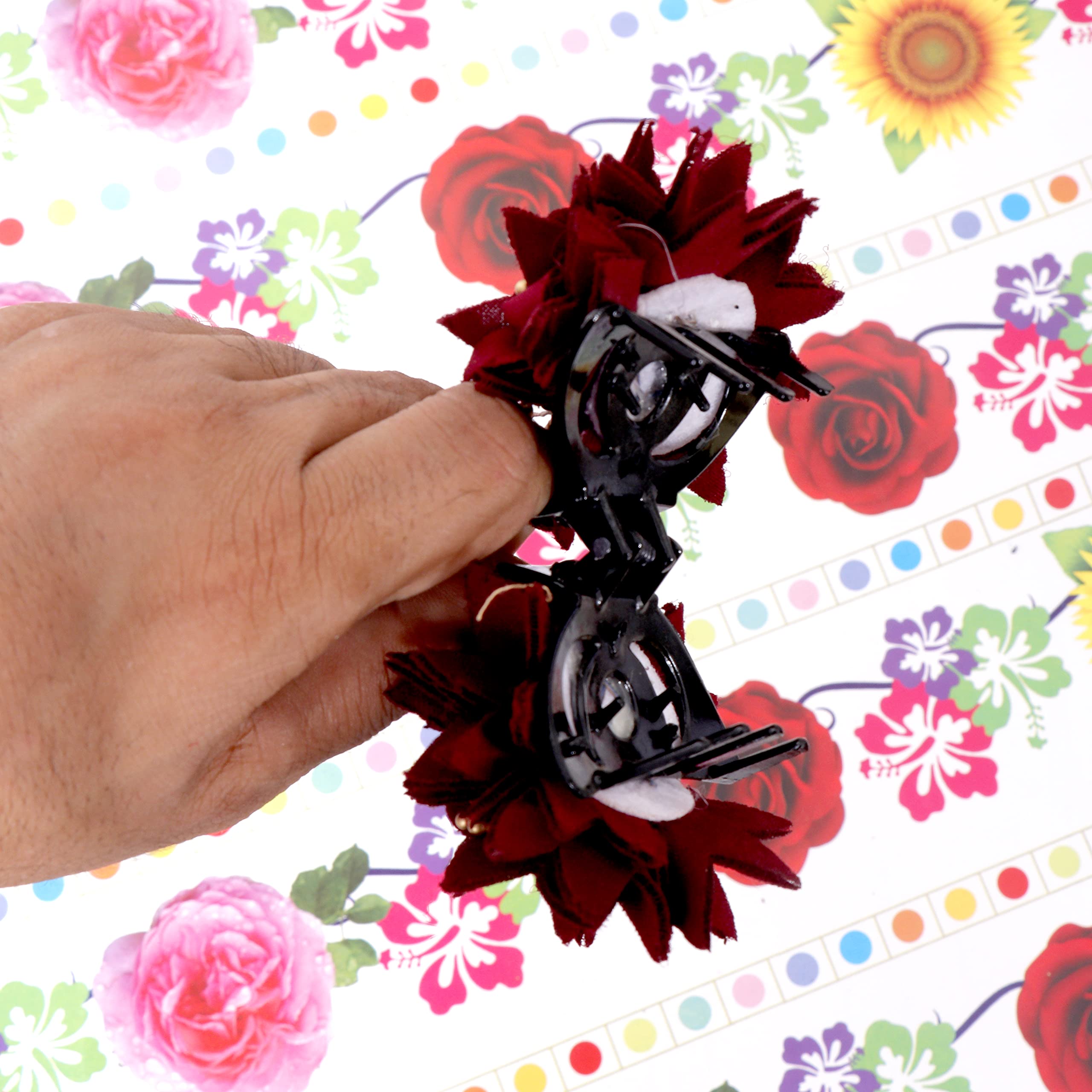 Honbon Women's Fashion Hair Claw Clips - Styling Hair Accessories Set with Artificial Fabric in Maroon Color (Pack of 1) | Perfect for Everyday Wear, Office, Parties & Special Occasions