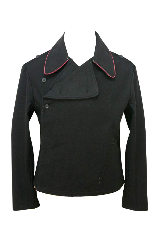 WWII Elite Hot Pink Collar Panzer Black Wool Wrap Jacket - Military Vintage Style Coat for Historical Reenactment & Cosplay