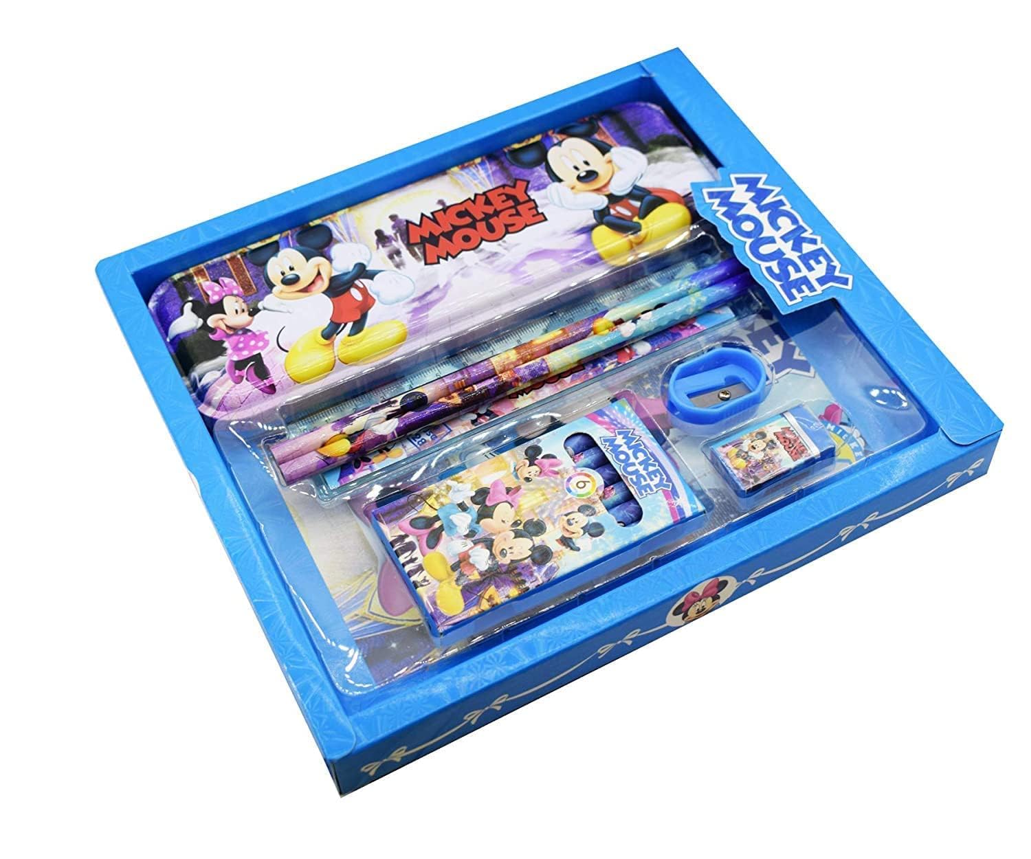 TOYZIEZ 6-in-1 Mickey Mouse Stationery Gift Set for Kids - Includes Pencil Box, Colored Pencils, Eraser, Ruler & Sharpener | Perfect for Birthday Gifts, School Supplies & Back-to-School Essentials (Cartoon Printed Design, Pack-1)