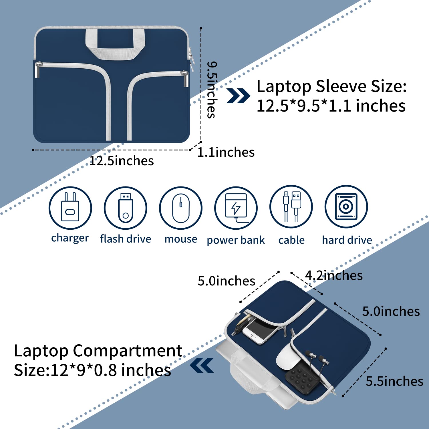 HESTECH 11.6-12.3 Inch Chromebook Case - Neoprene Laptop Sleeve Protective Cover for Acer R11, HP Stream, Samsung, Surface X, MacBook Air/Pro M2 M1 - Lightweight & Shockproof - Perfect for School, Office & Travel - Pacific Blue