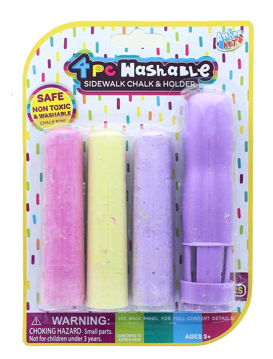 4 Piece Washable Sidewalk Chalk Set with Holder | Non-Toxic Outdoor Drawing Kit for Kids | Perfect for Driveway Art, Birthday Parties & Summer Activities (Purple)