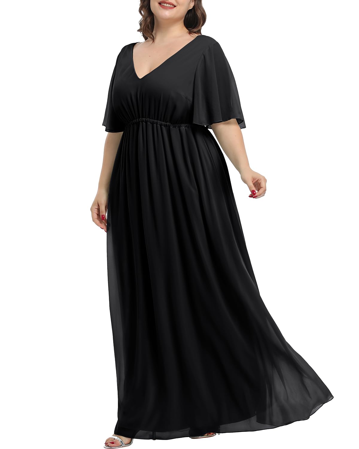 Elegant Plus Size Chiffon Maxi Dress for Women - Formal Wedding Guest & Bridesmaid Gown | Perfect for Evening Parties, Prom, and Special Occasions
