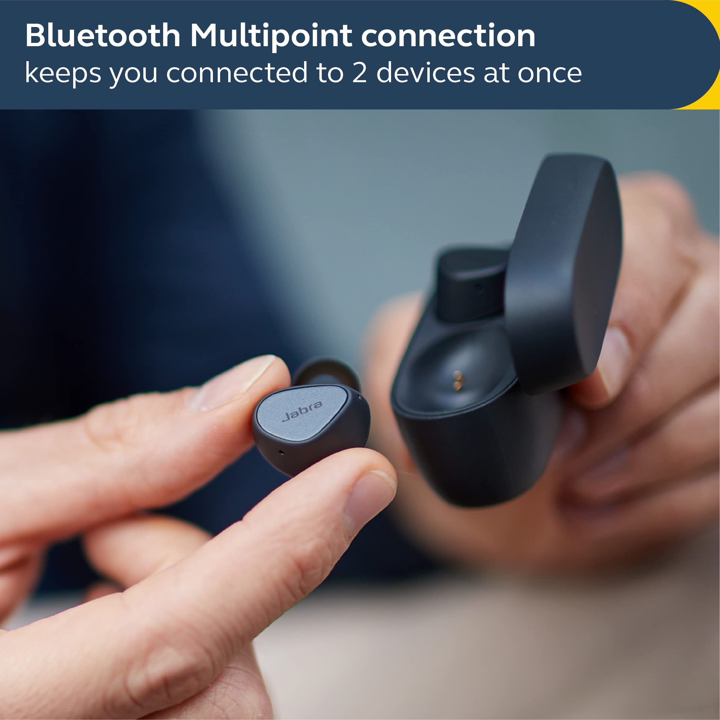 Jabra Elite 4 True Wireless Earbuds with Active Noise Cancellation - Bluetooth 5.2 Headphones for iPhone, Android & Laptop - Comfortable & Secure Fit for Gym, Running, Work & Travel - Navy Blue