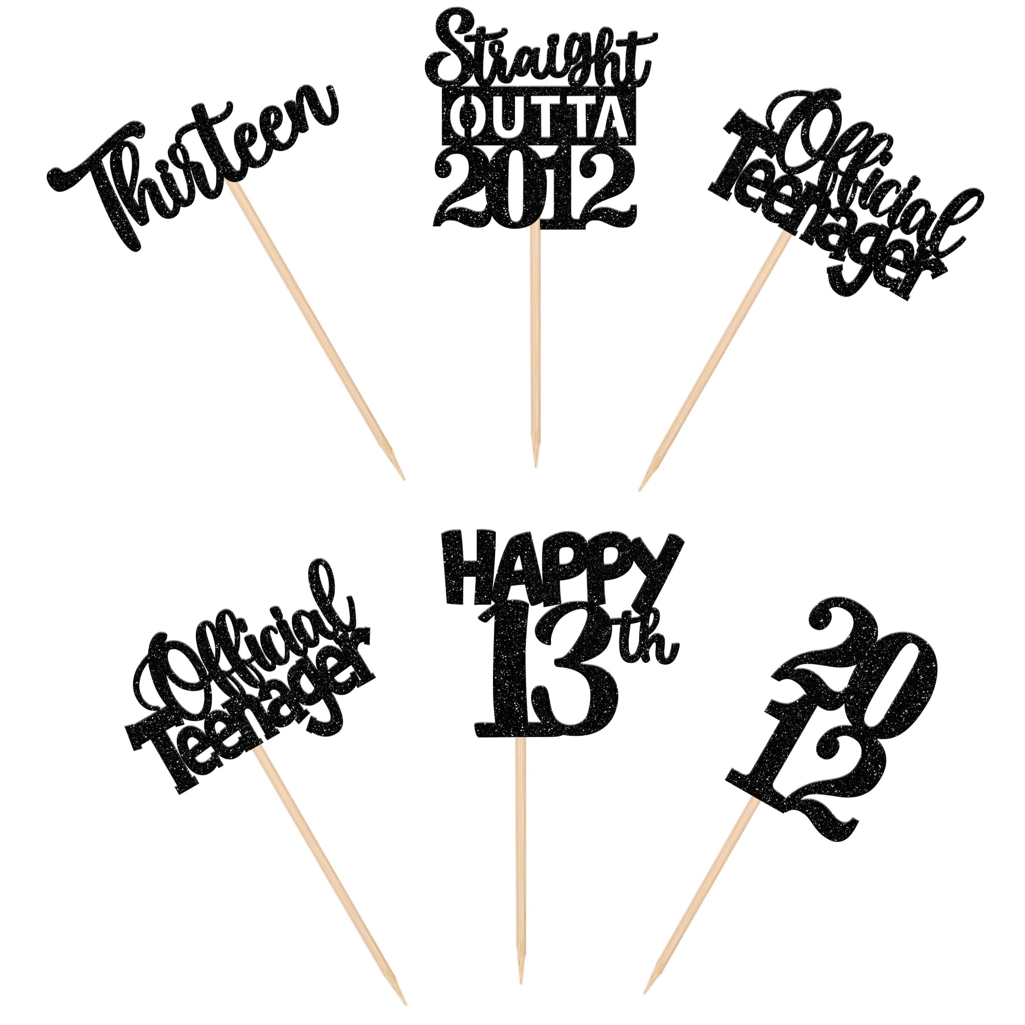30PCS Black 13th Birthday Cupcake Toppers - Glitter Thirteen Happy 13th Straight Outta 2012 Cupcake Picks - Cheers to 13 Years Party Decorations - Perfect for 13th Birthday, Anniversary & Teen Celebrations