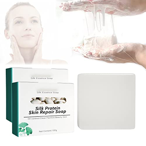 Skinferm Silk Protein Whitening & Repair Soap with Collagen & Milk - 2PCS Square Handmade Soap for Face & Body Care | Brightens Skin, Reduces Wrinkles | Perfect for Daily Skincare Routine & Gift Giving