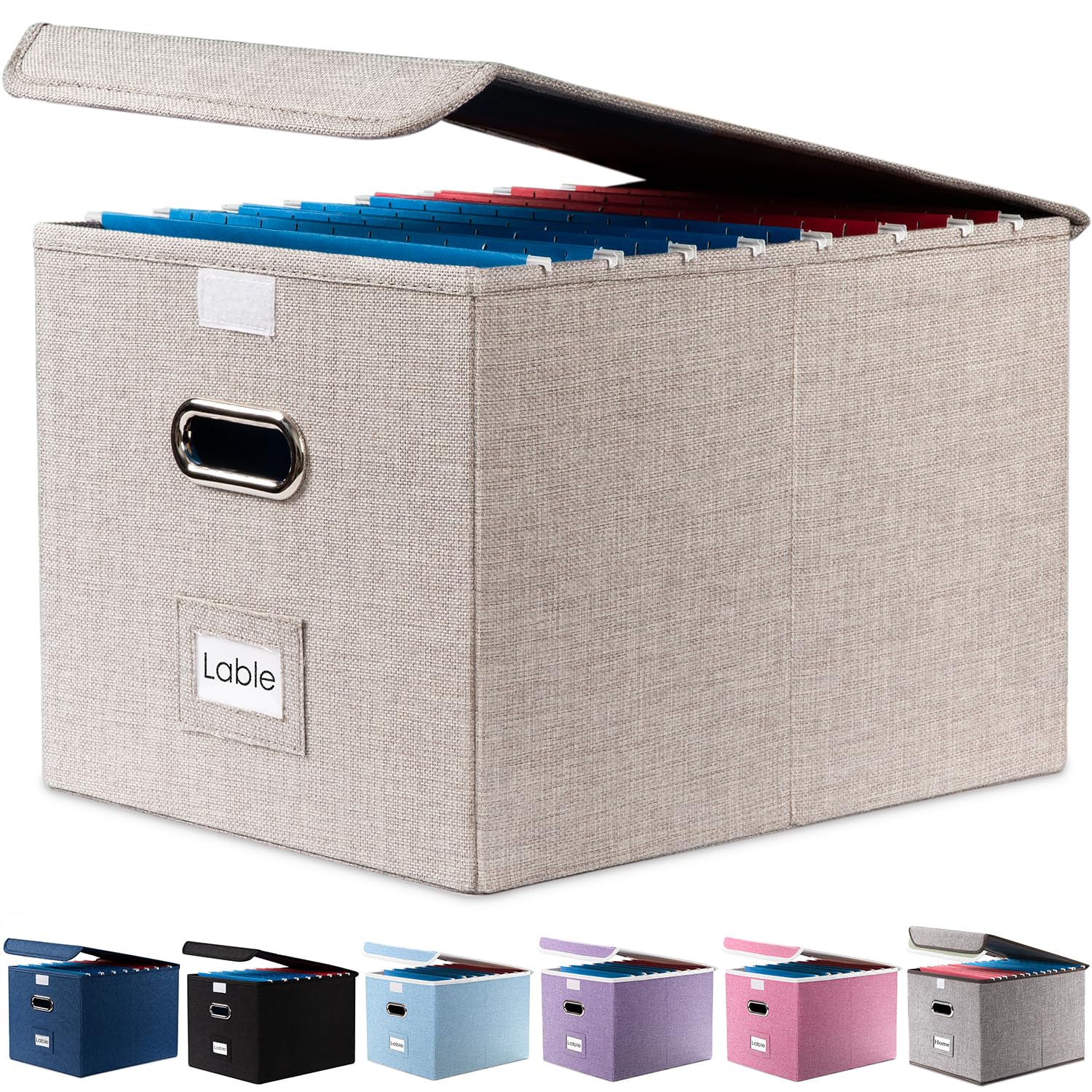 PRANDOM Collapsible File Organizer Box Set of 1 - Decorative Linen Storage with Lid for Hanging Folders, Letter Size (15x12.2x10.75 inch) - Perfect for Office, Home, Cabinet & Document Organization - Light Grey