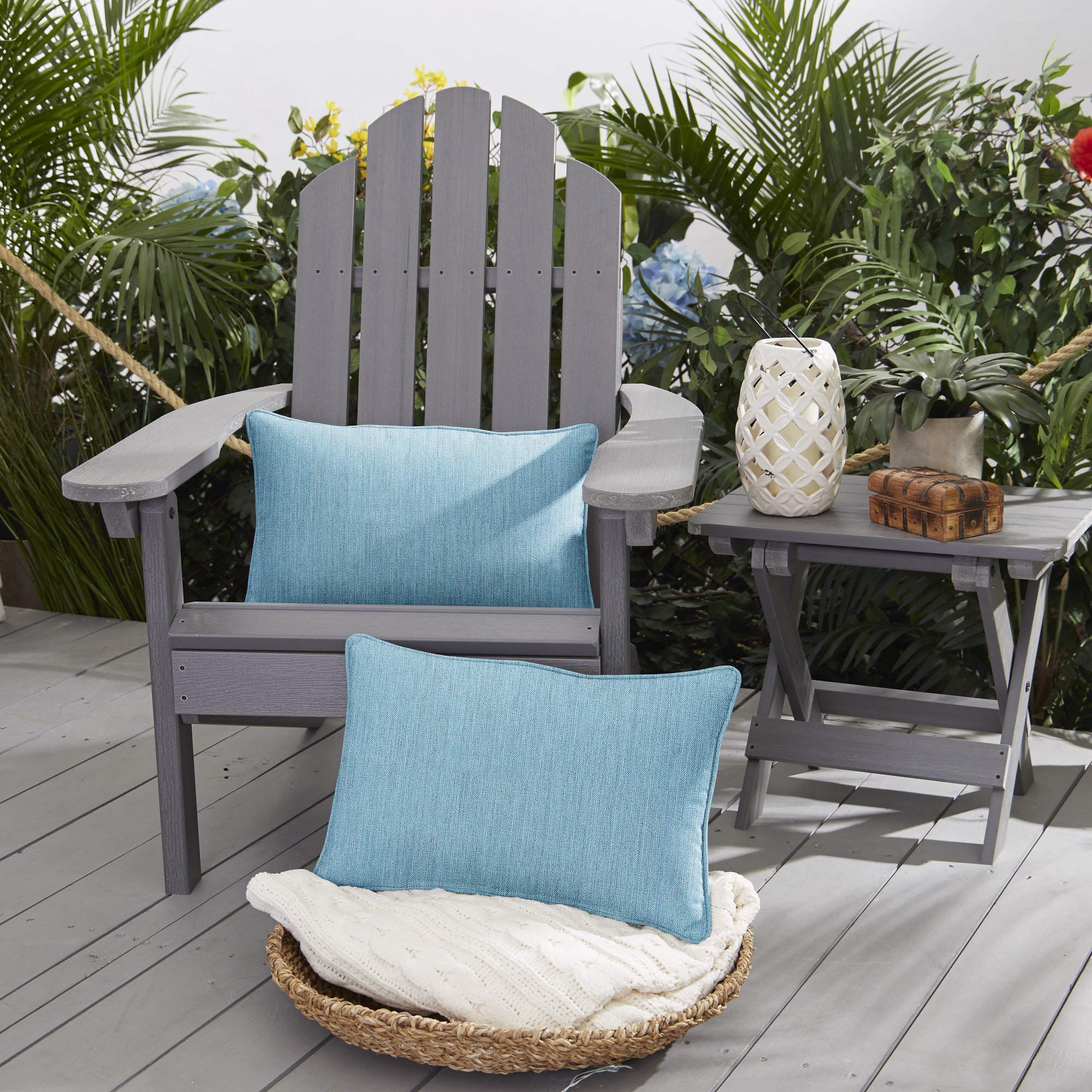 Set of 2 Horizon Blue Outdoor Pillow Covers 20x20 Inch - Water Resistant Decorative Throw Pillows for Patio Furniture, Porch Swing, Garden Bench (Blue)