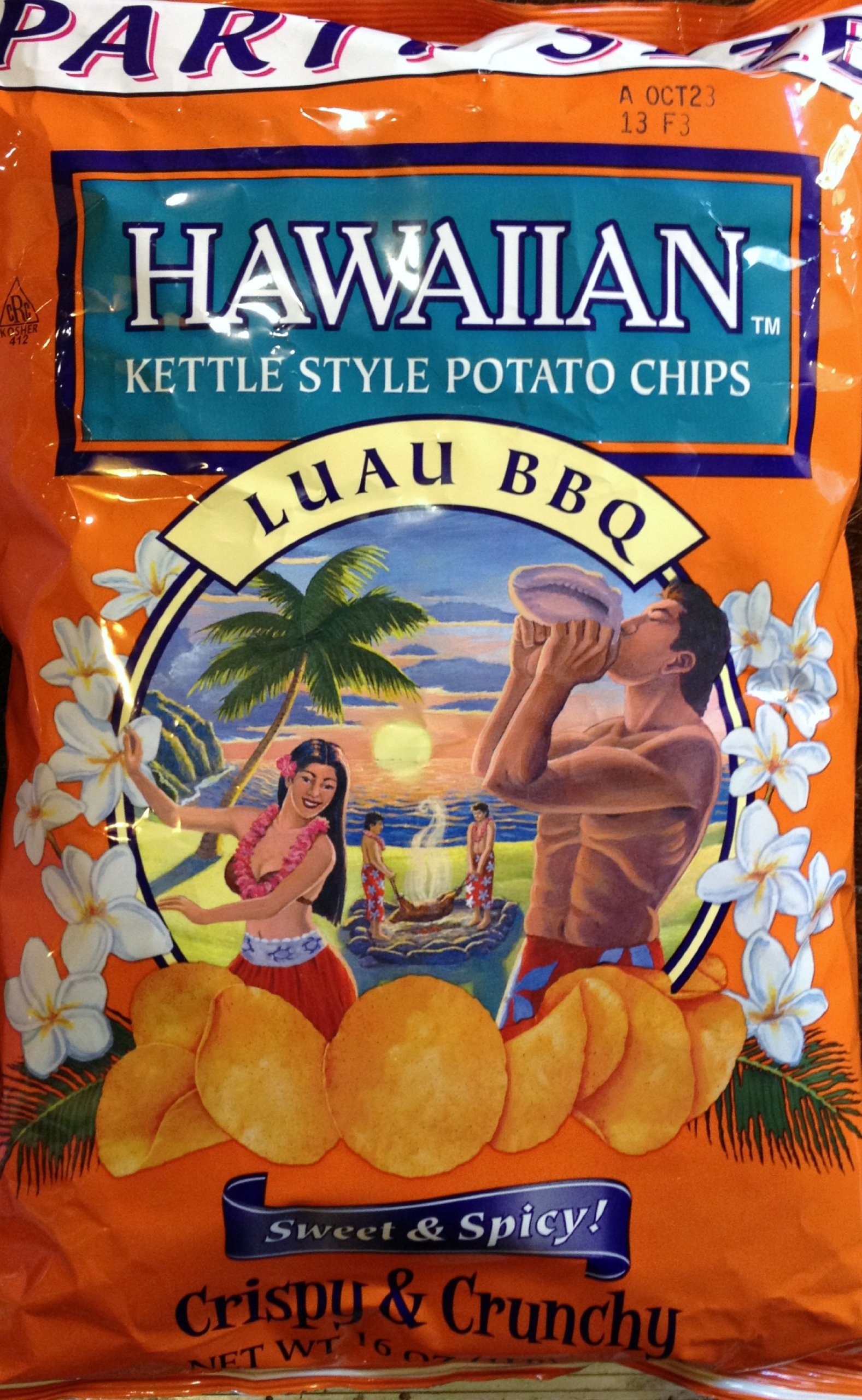 Hawaiian Kettle Style Potato Chips - Luau BBQ Sweet & Spicy Flavor - 16oz Party Size (Pack of 2) - Perfect for BBQs, Picnics & Game Day Snacking