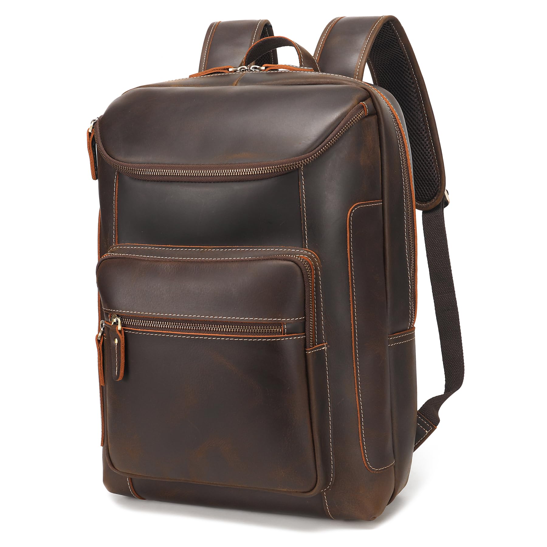 Premium Full Grain Leather Backpack for Men - 17 Inch Laptop Backpack with YKK Zippers - Durable Business Travel & Casual Outdoor Rucksack - Perfect for Work Commute, College Campus & Weekend Adventures